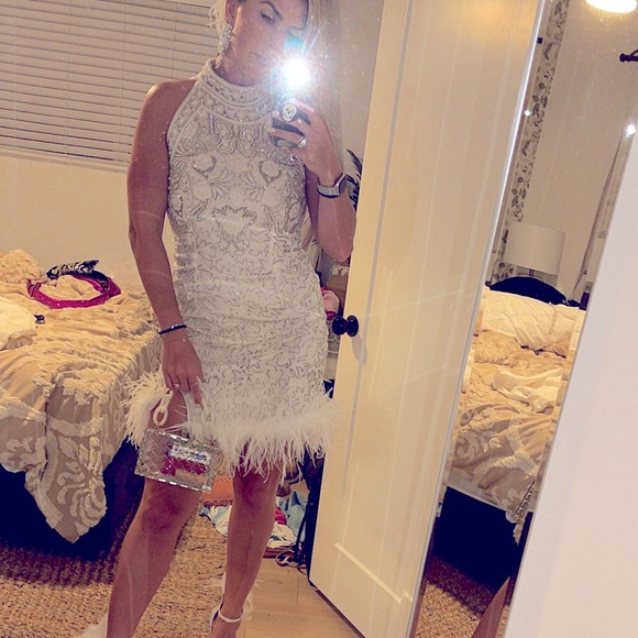 Custom Ostrich Feather Fully Beaded Dress - Picture 4 of 7